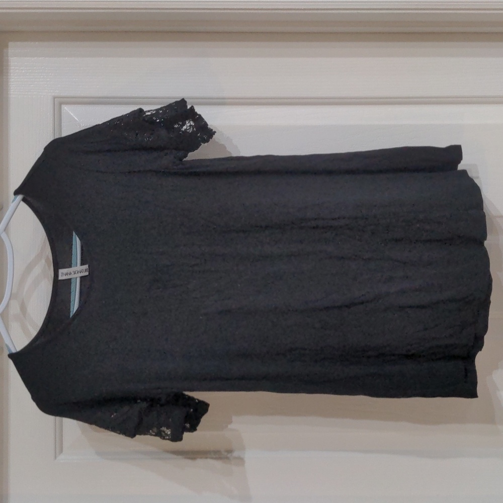 Women's Black Top, Floral/Frilly Sleeves